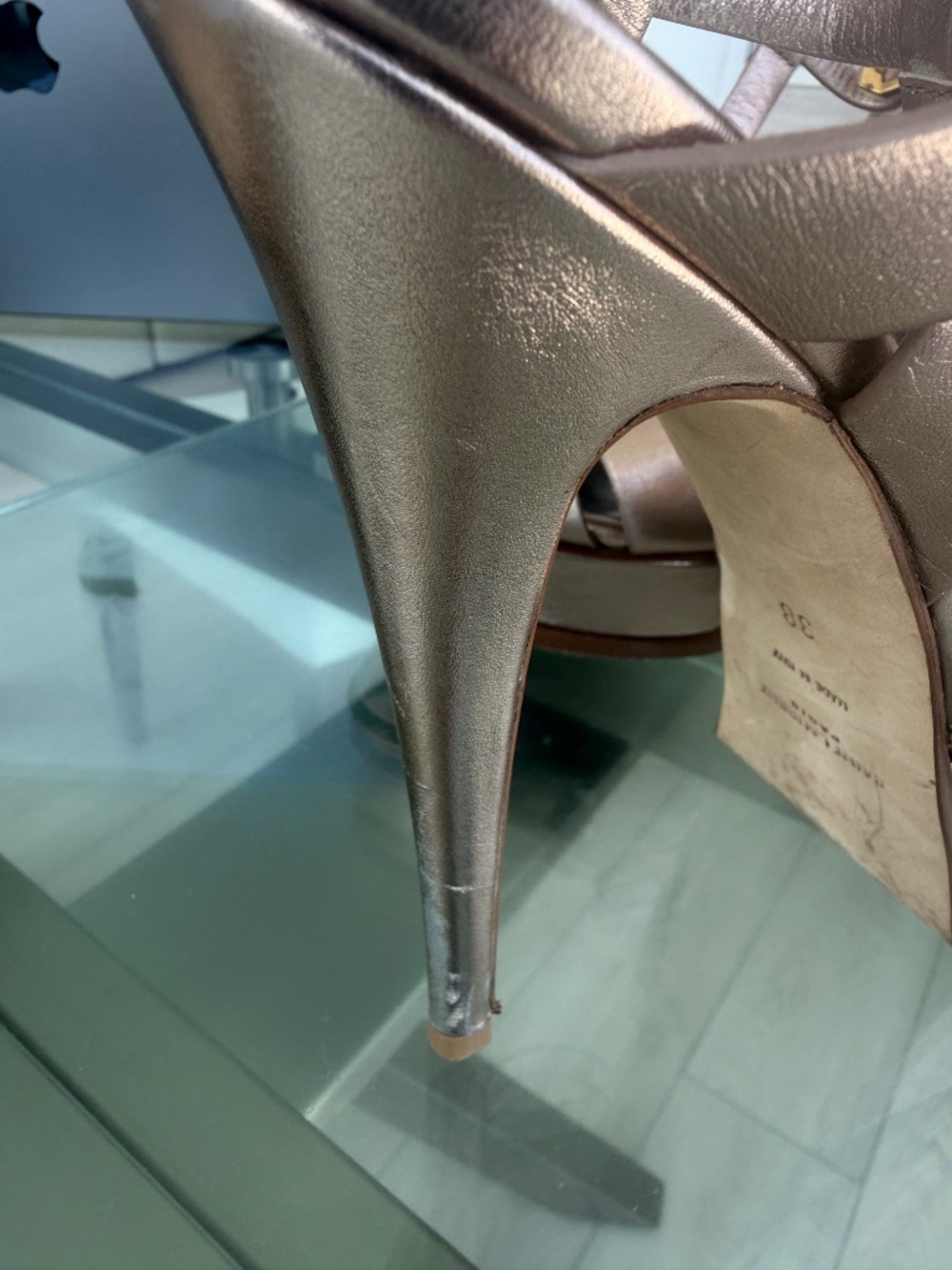 SAINT LAURENT Tribute 135 leather platform sandals 38 rose gold - Picture 5 of 9